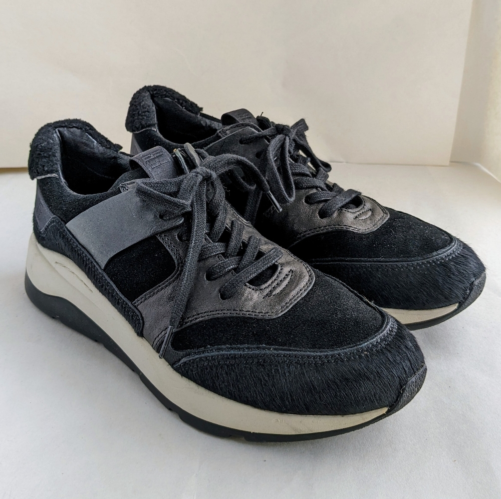 Frye Willow Low Women’s Lace Up Sneakers Size 8M Black Leather Calf Hair